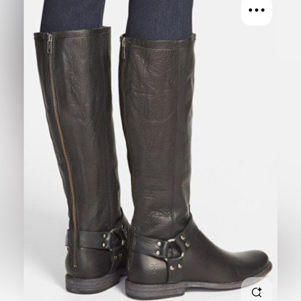 Frye Phillip Harness Black Leather Riding Boots, Women’s 9.5